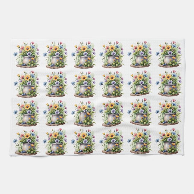 mönster med orange, rosa, gula och blå blommor kökshandduk (Horisontell)
