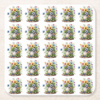 mönster med orange, rosa, gula och blå blommor underlägg papper kvadrat