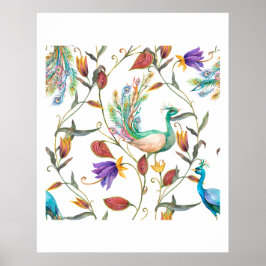 Mönster med påfågel och blommor l Poster