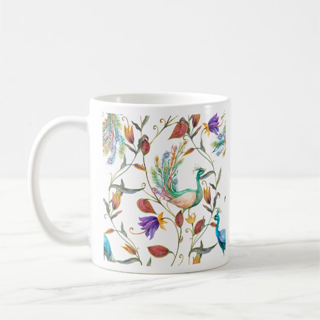  Mönster med påfågel och blommor  påfågel  Kaffemugg (Vänster)