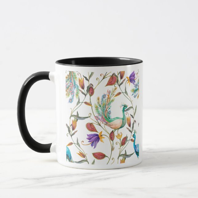  Mönster med påfågel och blommor  påfågel  Mugg (Vänster)