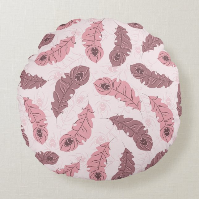 mönster med påfågelfjädrar rund kudde (Framsidan)