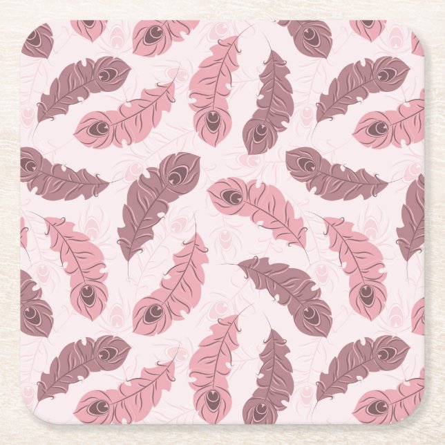 mönster med påfågelfjädrar underlägg papper kvadrat (Framsidan)