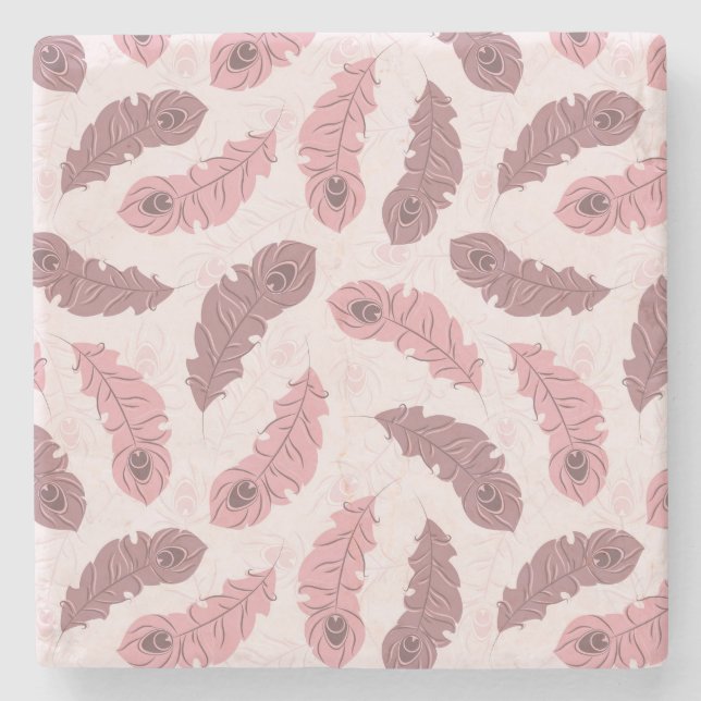 mönster med påfågelfjädrar underlägg sten (Framsidan)