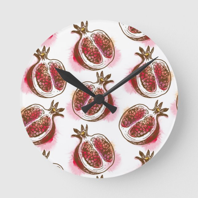 Mönster med pomegranaten rund klocka (Framsida)