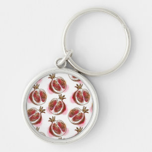 Mönster med pomegranaten rund silverfärgad nyckelring