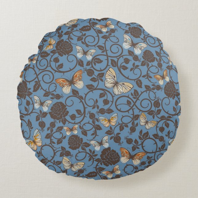 mönster med ro och fjärilen rund kudde (Framsidan)