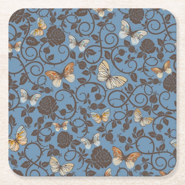 mönster med ro och fjärilen underlägg papper kvadrat (Framsidan)