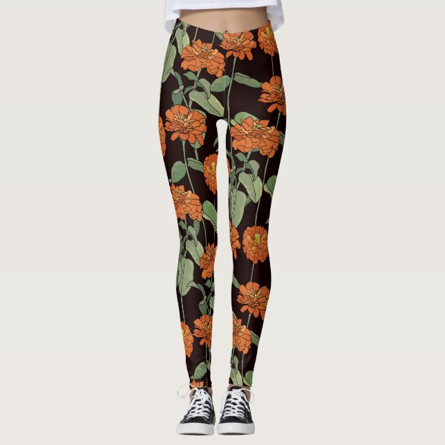 Mönster med röd marigold leggings (Framsida)