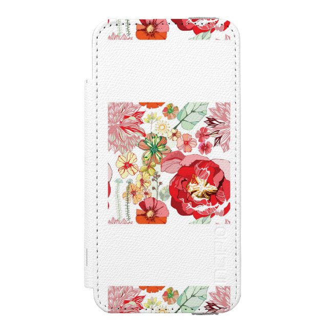 Mönster med röda blommor incipio iPhone wallet skal (Folio Framsidan)