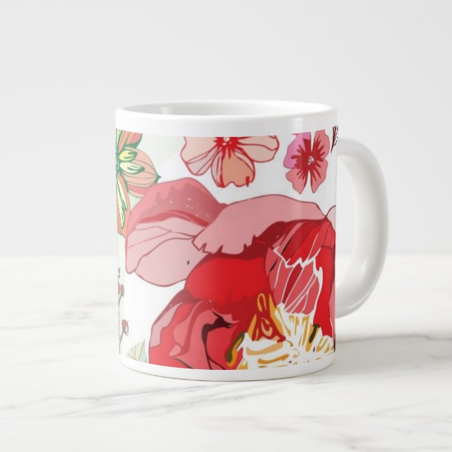 Mönster med röda blommor jumbo mugg (Framsida höger)