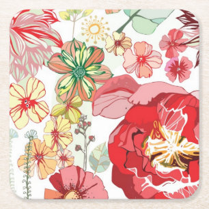 Mönster med röda blommor underlägg papper kvadrat