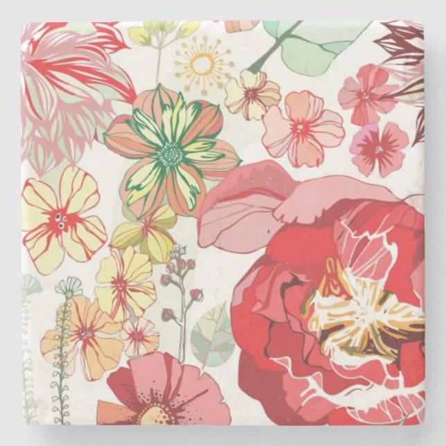 Mönster med röda blommor underlägg sten (Framsidan)