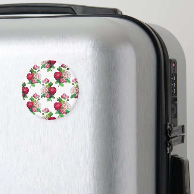 Mönster med röda, vita och rosa rosor, magnet (In Situ (Luggage))