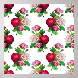 Mönster med röda, vita och rosa rosor, poster