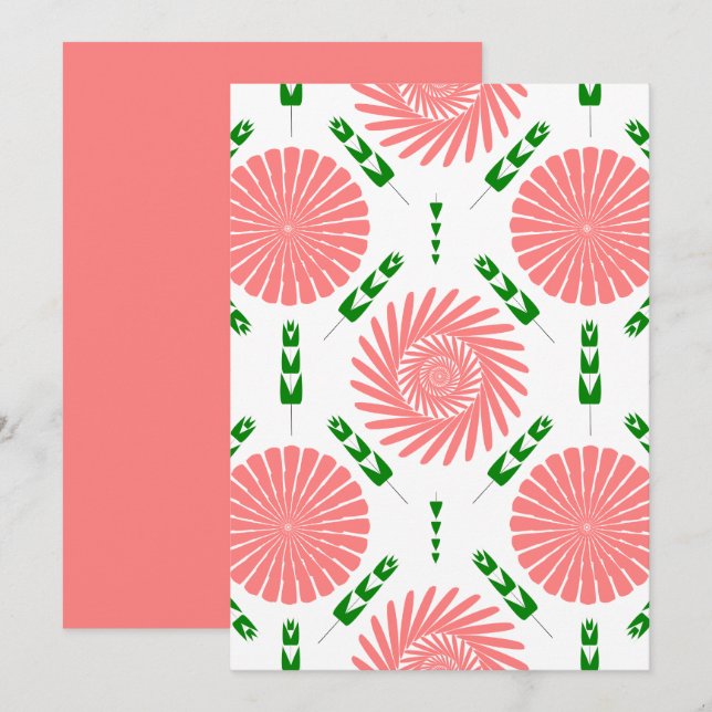 mönster med rosa blommor inbjudningar (Fram/baksida)