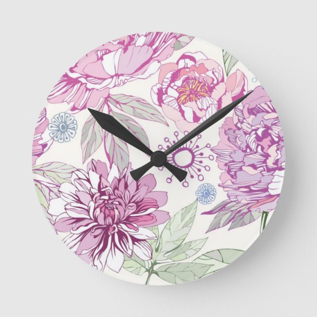 Mönster med rosa blommor rund klocka (Framsida)