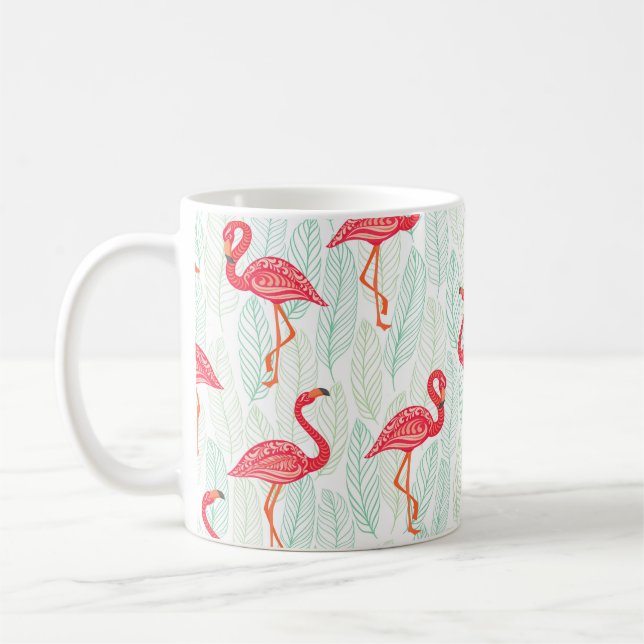 Mönster med rosa flamingo-prydnadsföremål på bakgr kaffemugg (Vänster)