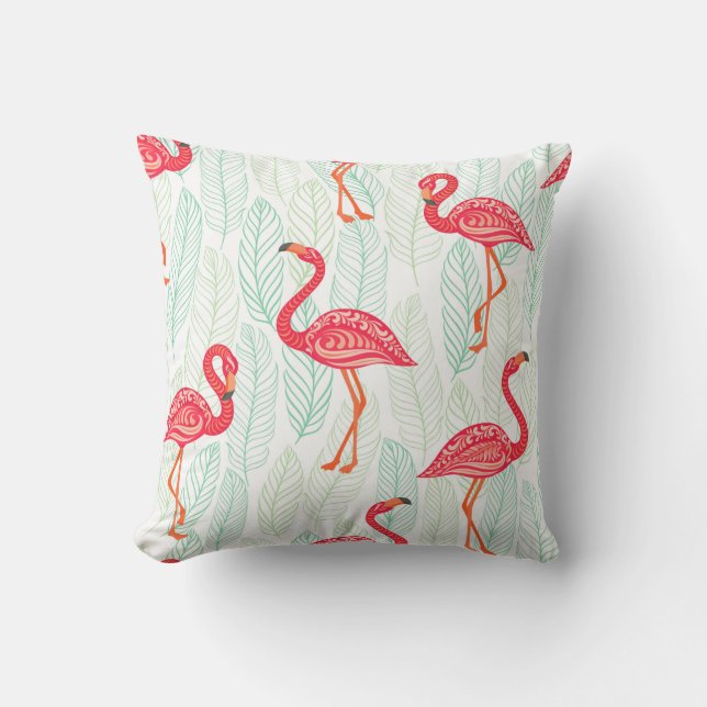 Mönster med rosa flamingo-prydnadsföremål på bakgr kudde (Framsida)