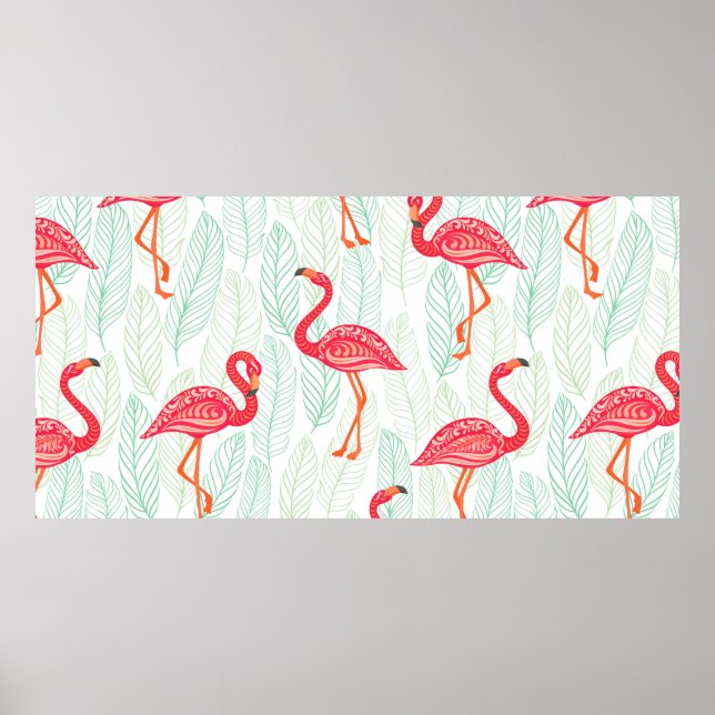 Mönster med rosa flamingo-prydnadsföremål på bakgr poster (Framsidan)