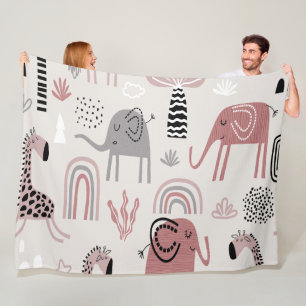 mönster med söta elefanter och giraffes-jätten fleecefilt