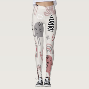 mönster med söta elefanter och giraffes-jätten leggings