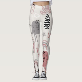 mönster med söta elefanter och jättestora giraffer leggings