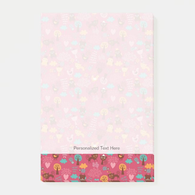 Mönster med söta fåglar och katter post-it block (Framsida)