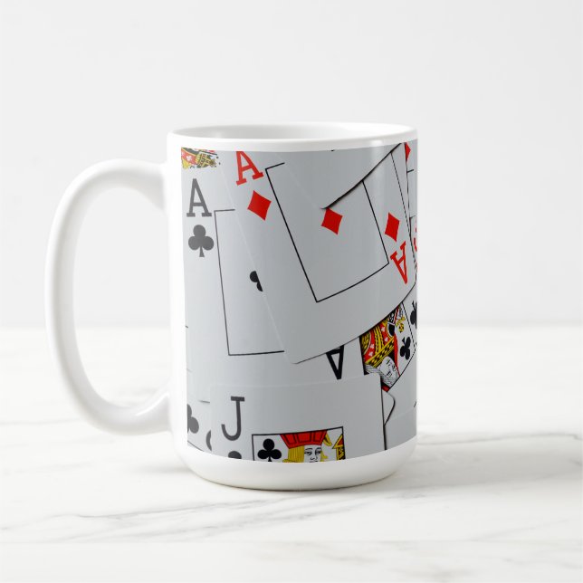 Mönster med spridda spelkort från en kortlek, kaffemugg (Vänster)