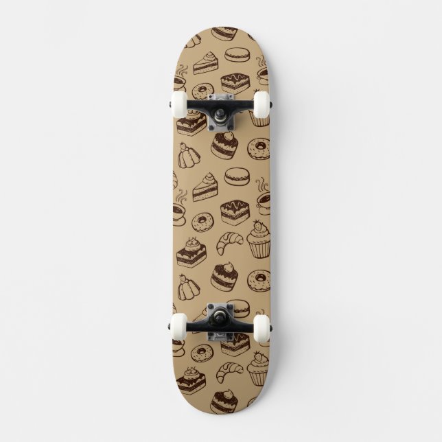Mönster med tårtor, efterrätter och bagerit skateboard bräda 20,5 cm (Framsida)