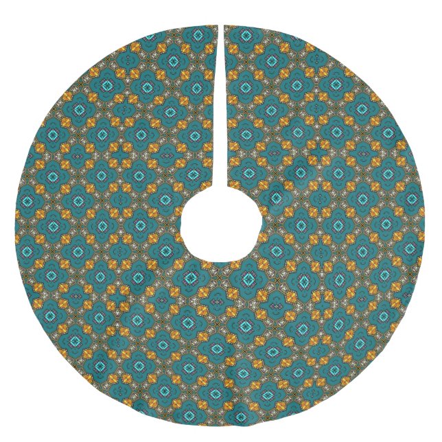 Mönster med teal,grön, orange julgransmatta borstad polyester (Framsidan)