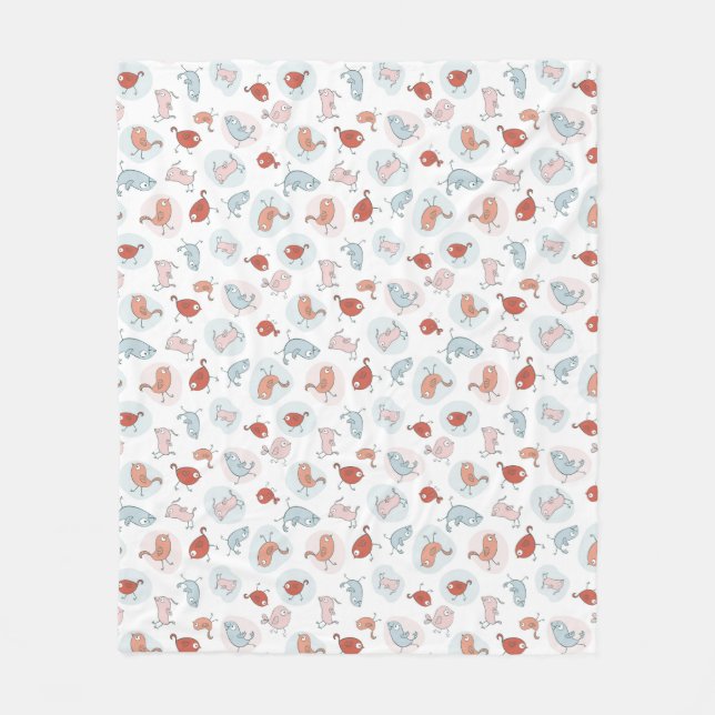 mönster med tecknadfåglar fleecefilt (Framsidan)