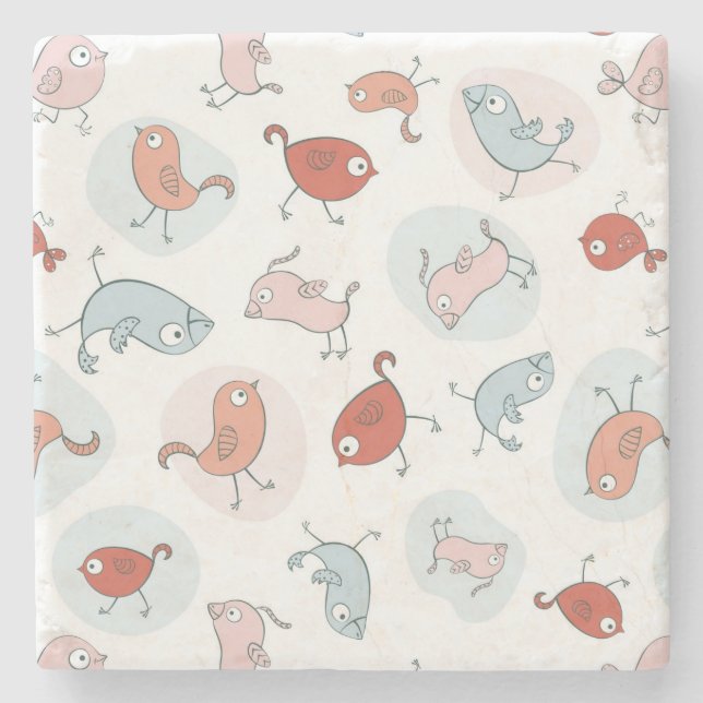 mönster med tecknadfåglar stenunderlägg (Framsidan)