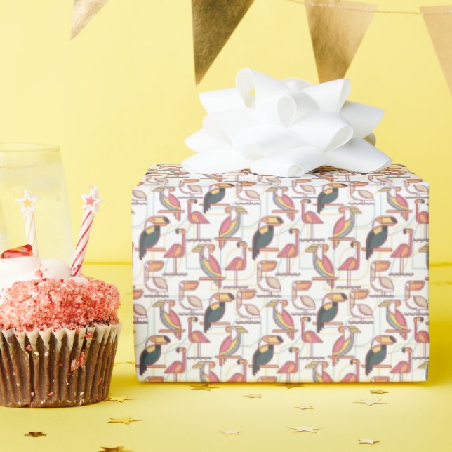 Mönster med tropiska fåglar presentpapper (Födelsedagsfest)