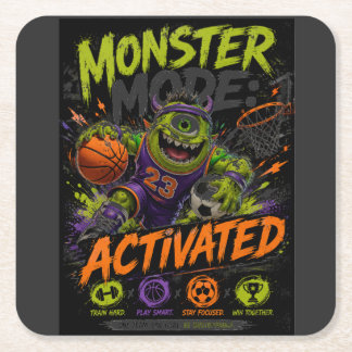 Monster Mode Aktiverat – Sportmonster Basket Underlägg Papper Kvadrat