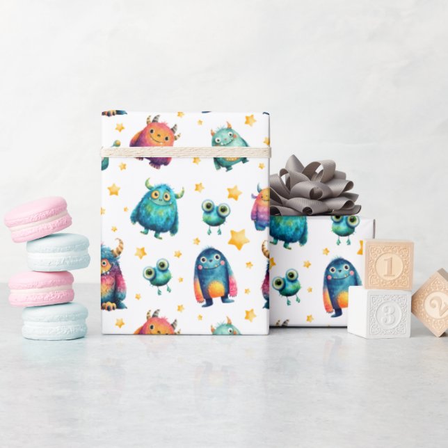 Monster Mönster Whimsical Kids Födelsedagsfest Presentpapper (Baby Shower)