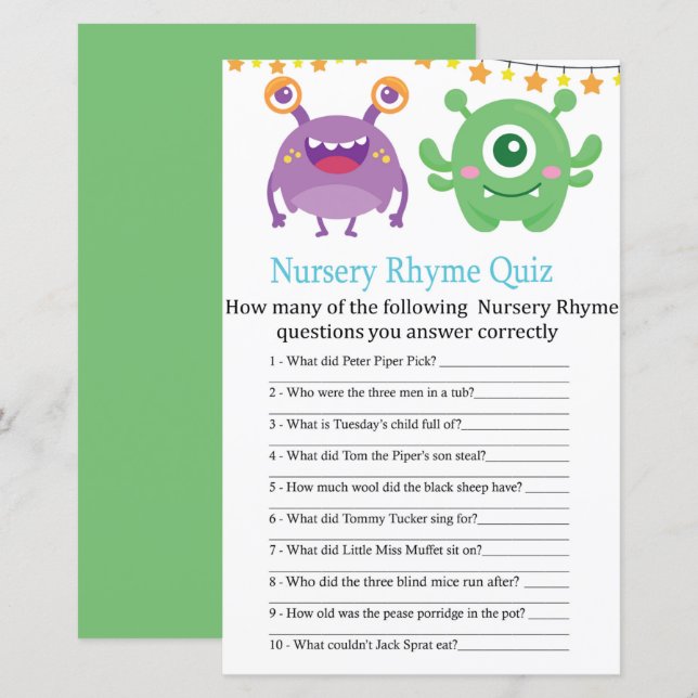 Monster Nursery Rhyme Quiz babyduschspel (Fram/baksida)
