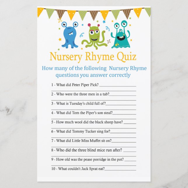 Monster Nursery Rhyme Quiz babyspelet (Framsida)
