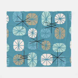 Mönster Oblongs Teal White Guld Fleecefilt