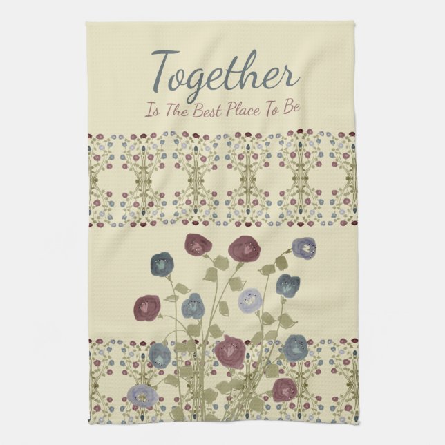 Mönster och blommigt accentuerad kökshandduk (Vertikal)