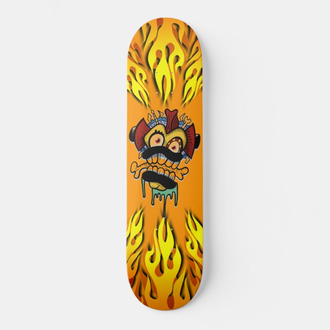 Monster och Flames Mini Skateboard Bräda 18,5 Cm (Framsida)