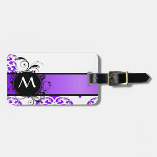 Mönster och monogram för lila bagagebricka