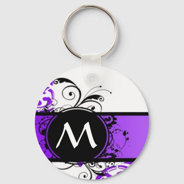 Mönster och monogram för lila nyckelring (Framsida)