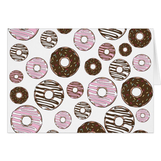 Mönster om Donuts, Rosa Donuts, brun Donuts Hälsningskort (Framsidan Horizontal)