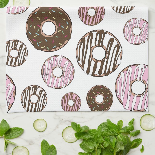 Mönster om Donuts, Rosa Donuts, brun Donuts Kökshandduk (Vikta)
