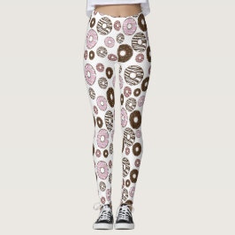 Mönster om Donuts, Rosa Donuts, brun Donuts Leggings