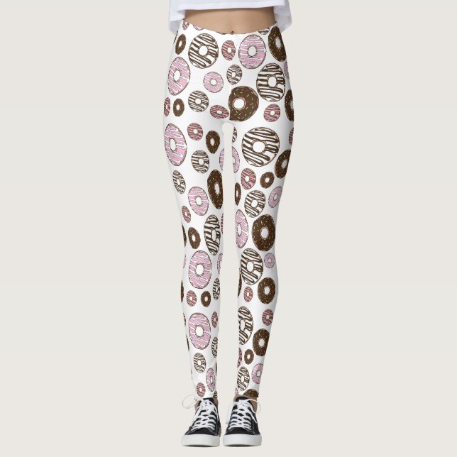 Mönster om Donuts, Rosa Donuts, brun Donuts Leggings (Framsida)