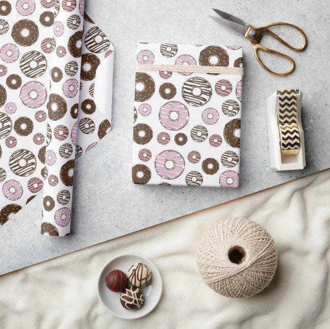 Mönster om Donuts, Rosa Donuts, brun Donuts Presentpapper (Hantverk)