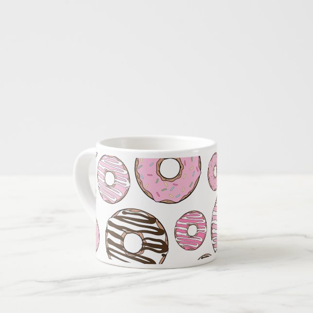 Mönster om Donuts, Rosa Donuts, vita Donuts Espressomugg (Framsida vänster)