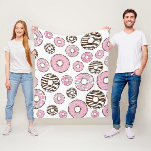 Mönster om Donuts, Rosa Donuts, vita Donuts Fleecefilt